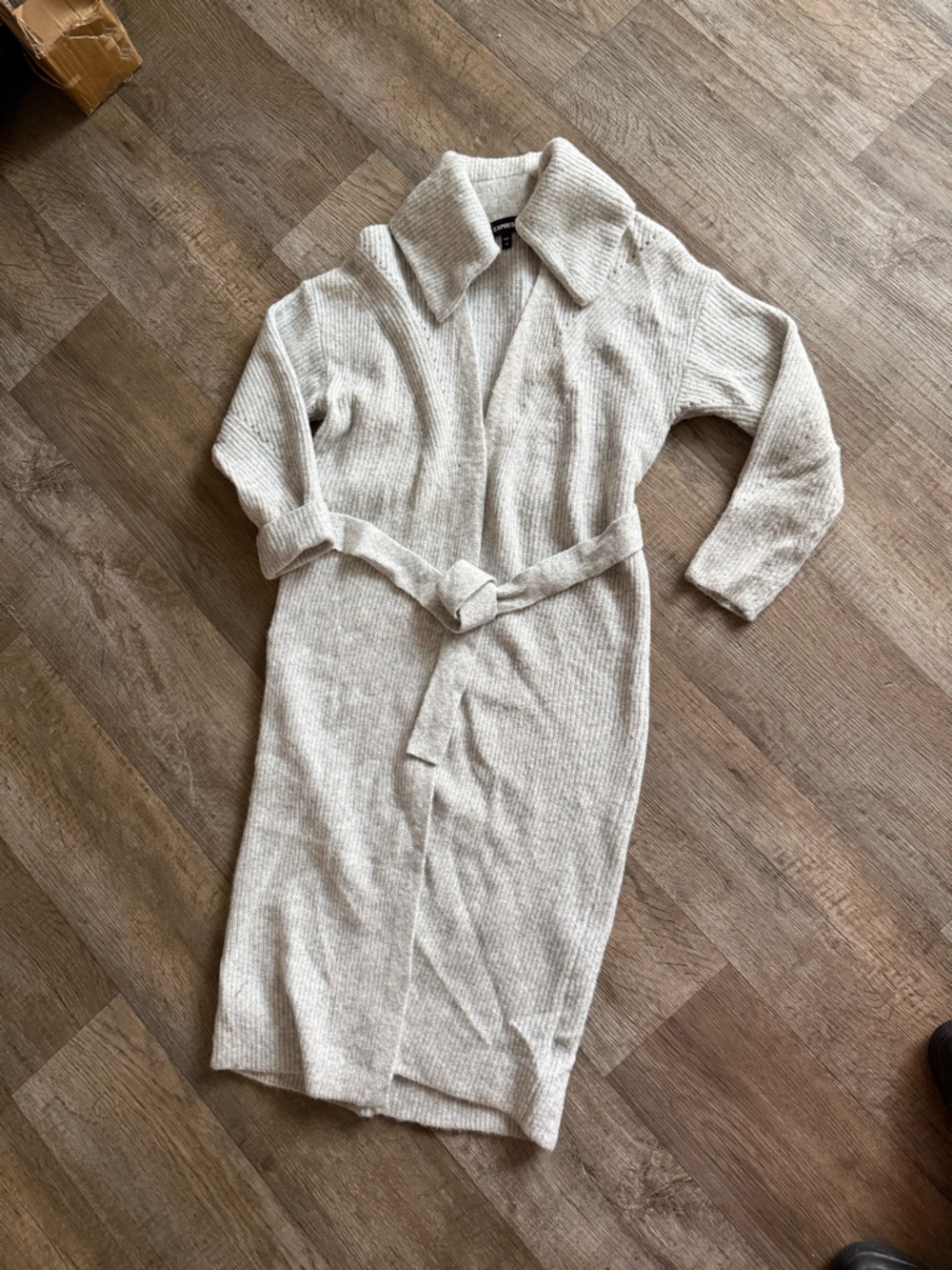 Express Ribbed Knit Open Cardigan - Light Beige